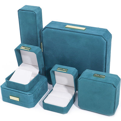 Octagonal Velvet Jewelry Box customizable Jewellery Box In Peacock Green With Golden patch