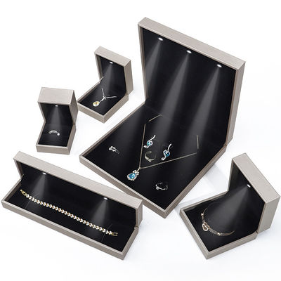 Tasteful Sleek Brushed Grain PU Leather Jewelry Packaging Box Case with LED Light