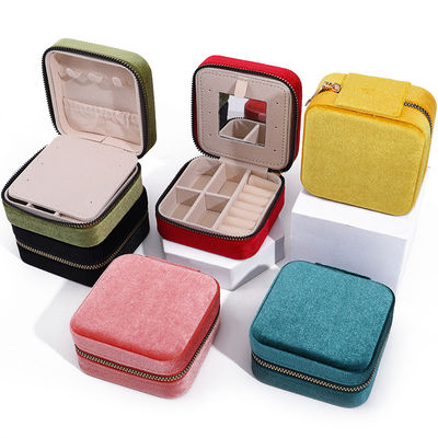 Custom Logo Velvet Jewelry Boxes Travel Storage for Earrings Necklace Ring Mirror Box