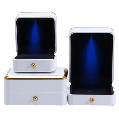 Custom Jewellery Box Packaging Gold Trim Plastic Jewelry Case With LED Lighting