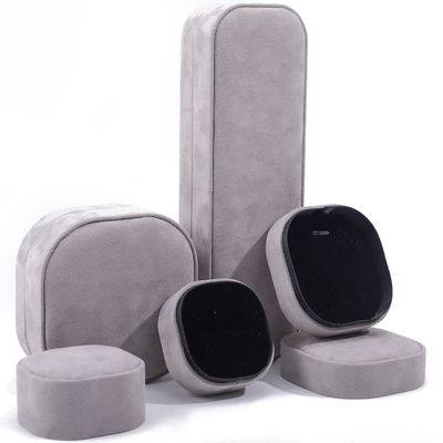 Luxury lid and base jewelry box hign quality Gray velvet jewellery box with logo