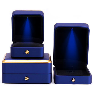 Custom Square Necklace and Ring Light Blue LED Jewelry Box with Luxury Elegant Style