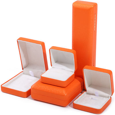 Custom Logo Rectangle Orange Leather Jewelry Box for Luxury Bracelet Necklace Storage