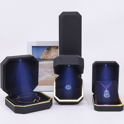 OEM ODM hign end Handmade black octagon Led light jewelry box with Velvet Insert