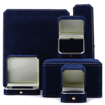 Handmade Rectangle Dark Blue Velvet Jewelry Box for Custom Luxury Bracelet Ring Set