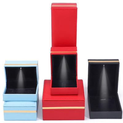 Custom PU Leather LED Jewelry Box Gold Trim Jewelry Holder Case For Earrings Rings