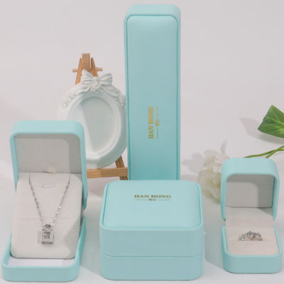 Cyan Plain Soft Touch Faux Leather Jewelry Packaging Box Case Luxury Organizer