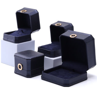 11*11*6cm Leather Jewelry Box Hanhong Square Necklace Ring Box with Metal Blue Luxury