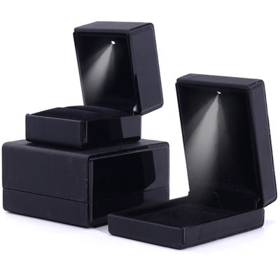 Black Handmade LED Light Jewelry Box for Hanhong Custom Logo Leather Packaging
