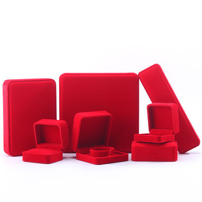 Luxury velvet Jewellery packaging box high end handmade red Jewelry Box for Necklace Bracelet Earrings Ring