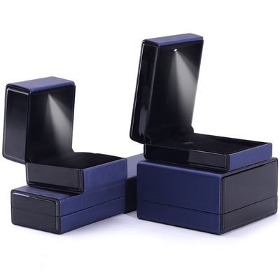 Customer's Logo LED Light Jewelry Box for Bracelet Necklace and Ring in Blue Leather