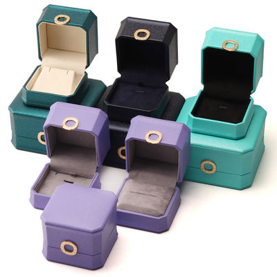 Square Necklace Ring Box with Metal Luxury Leather Jewelry Box Hanhong PU Leather Packaging