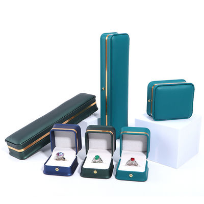 Custom Logo Dark Green Leather Jewelry Box with Hanhong Packaging and Velvet Lining
