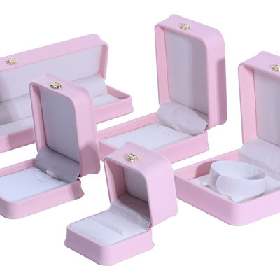 Pink Stud Earrings Bracelet Necklace Ring Jewelry Box with Customized Size PU Leather