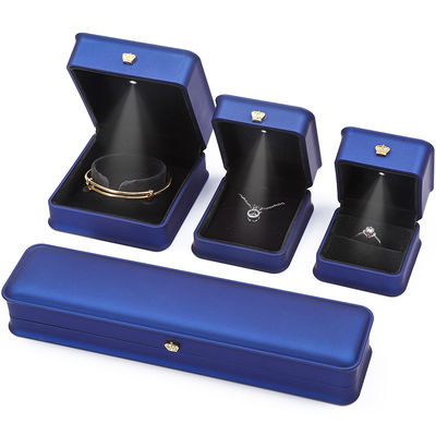 Soft Convex PU Leather LED Jewelry Storage Box Luxury Jewelry Case Dark Blue Color