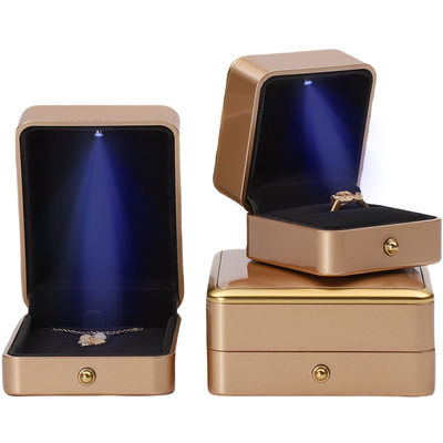 Custom Logo Light Gold LED Jewelry Box For Bracelet Necklace Earrings Ring Packing