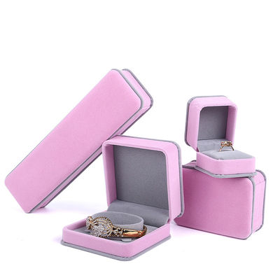 Custom Pink Velvet Jewelry Packaging Box for Bracelet Necklace Double Layer Ring
