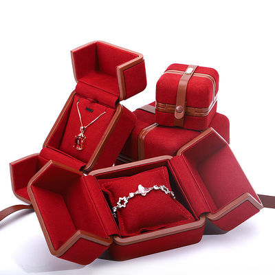 PU Leather Jewelry Box for Custom Logo Red Earrings Bracelet Necklace Ring Packaging