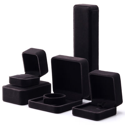 Custom Logo Printing Jewelry Ring Box in Square Shape Handmade with Dark Gray Velvet