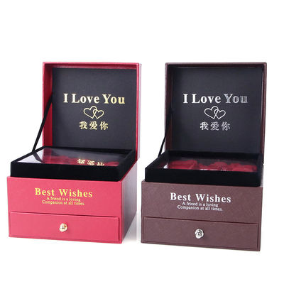 Customized Size Luxury Square Jewelry Box Jewellry Gift Wrapping Box With Rose