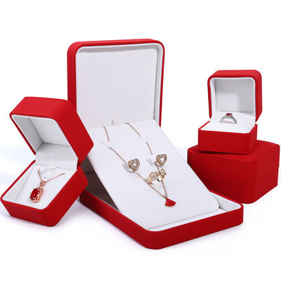 Custom Luxury Necklace Packaging Box in Red PU Leather with Velvet Lining and Contact Us