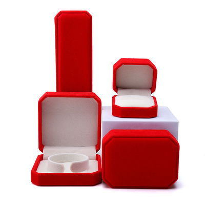 elegant handmade red Octagonal Velvet Jewelry Box for Necklace Earrings Bracelet Ring