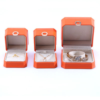 Square Orange PU Leather Jewelry Packaging Box for Necklace Bracelet and Wedding Ring