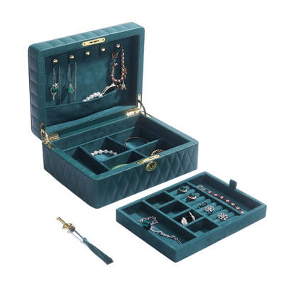 Multifunction Diamond Grain Jewelry Storage Box Leather Jewelry Organizer With Tassel