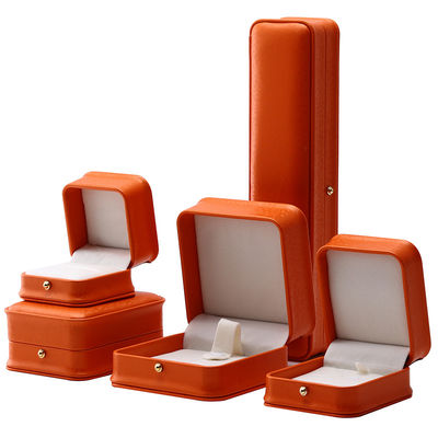 Orange Snow Grain Noble PU Leather Jewelry Box for Luxury Storage Packaging