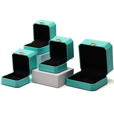 Octagonal Cyan Ring Ornament PU Leather Jewelry Luxury Packaging Box Organizer
