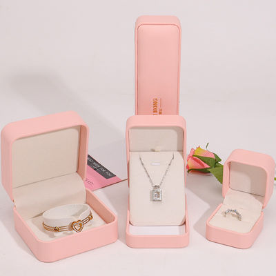 customizable logo jewellery box hign end handmade pink leather jewelry box packaging