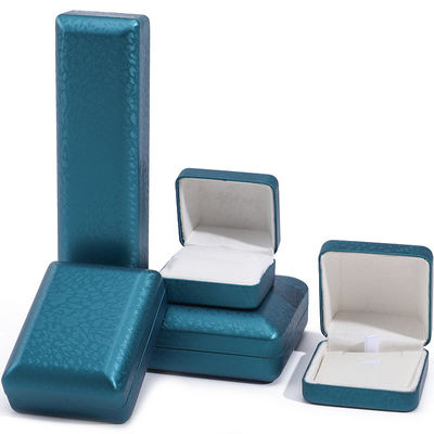 Peacock Blue Snow Grain PU Leather Jewelry Box , Luxury Jewelry Set Gift Box OEM