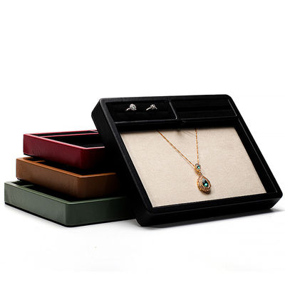 Multi-Compartments PU Leather Jewelry Display Plate for Ring Pendant Ear Studs