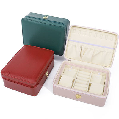 Ring-Pull Ornament PU Leather Travel Jewelry Organizer Multi-Cells Zipper Box