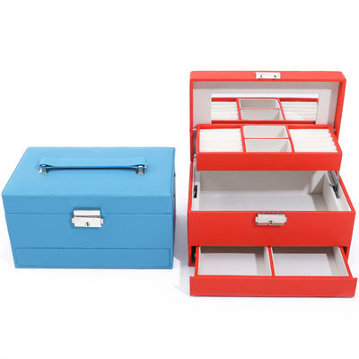 Portable Spacious Space Faux Leather Jewelry Organizer Box Multi Cells Packaging