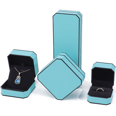Cyan Sleek Octagonal Faux Leather Jewelry Box Package With Black Border Ornament