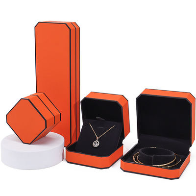 Octagonal Orange Black Border PU Leather Jewelry Box Set for Luxury Packaging