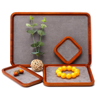 Red Edge Wooden Jewelry Display Props Super Fiber Lining Exhibition Display Trays