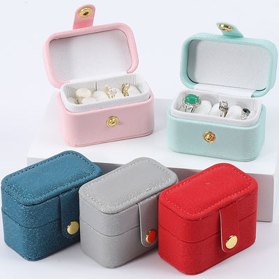 Mini PU Leather Ear Stud Ring Storage Box Jewelry Holder With Button Closure
