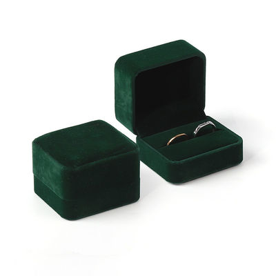 square dark green Velvet Jewelry wedding ring packaging flip Jewellery Box