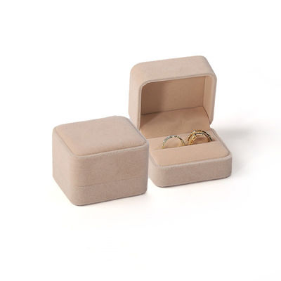 Beige Square Velvet Jewelry wedding ring packaging Jewellery Box