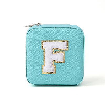 Custom Portable Small Leather Sky Blue Jewelry Organizer Travel Case