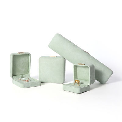 Octagonal light green Velvet Jewelry Box customizable flip Jewellery Box With Golden patch
