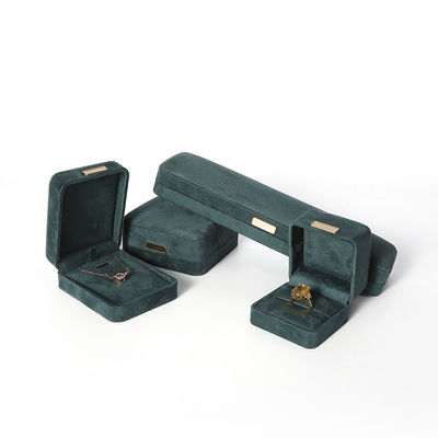 Octagonal army green Velvet Jewelry Box customizable flip Jewellery Box With Golden patch