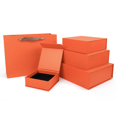 Paper jewelry Gift Box Packaging Eco Friendly Cardboard orange Magnetic Jewelry Box