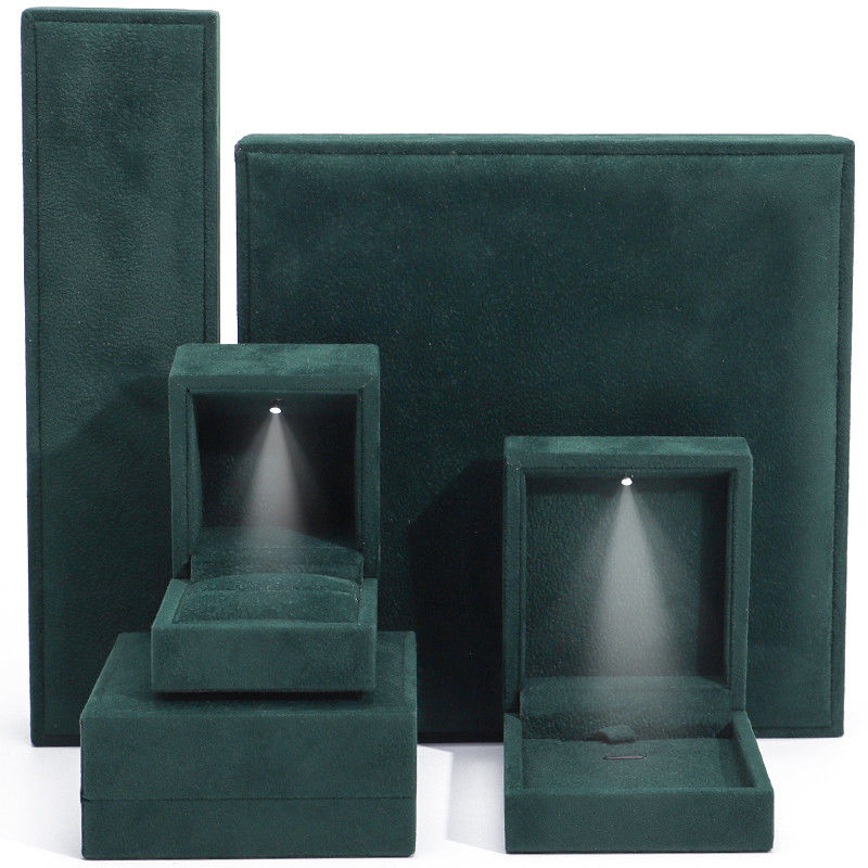 Dark Green Soft Touch Velvet Luxury Jewelry Packaging Box with Shining LED Light