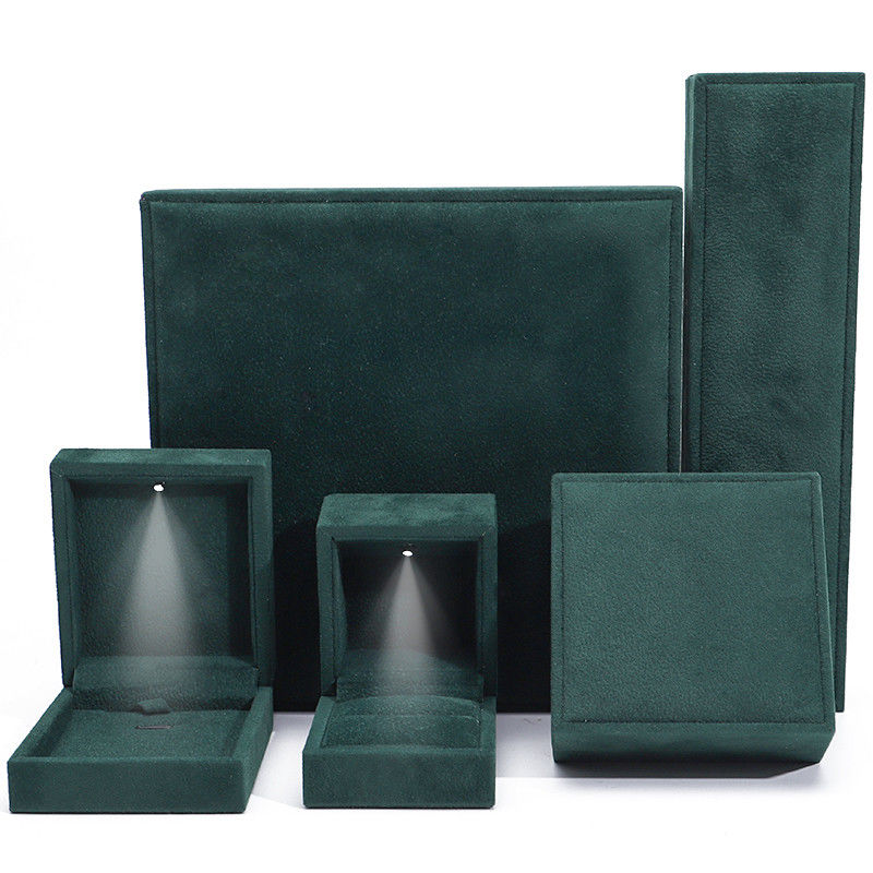 Dark Green Soft Touch Velvet Luxury Jewelry Packaging Box with Shining LED Light