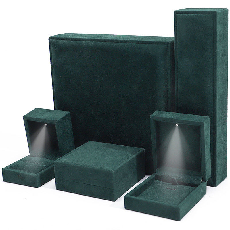 Dark Green Soft Touch Velvet Luxury Jewelry Packaging Box with Shining LED Light