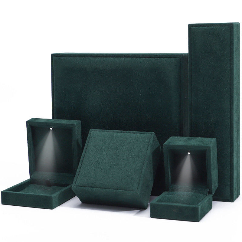 Dark Green Soft Touch Velvet Luxury Jewelry Packaging Box with Shining LED Light