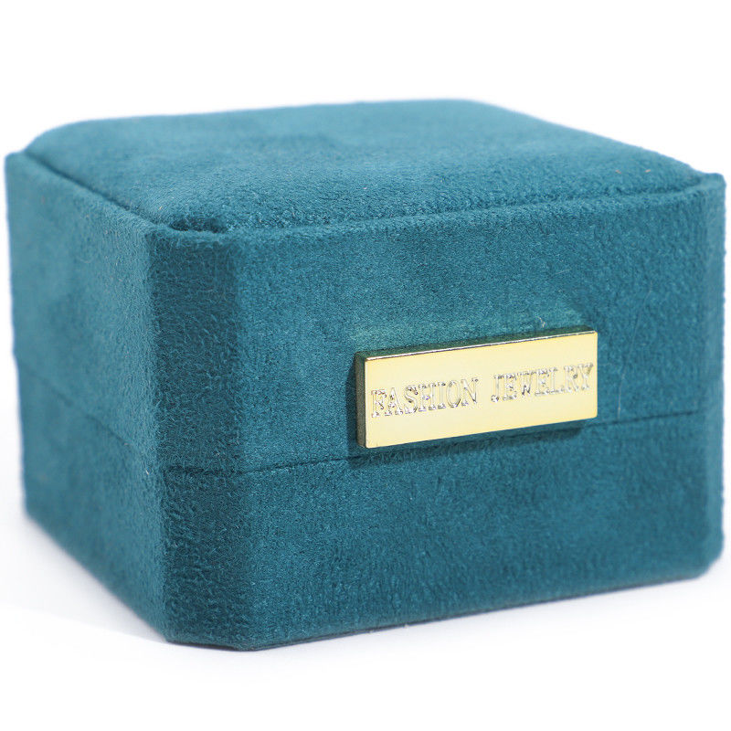 Octagonal Velvet Jewelry Box customizable Jewellery Box In Peacock Green With Golden patch
